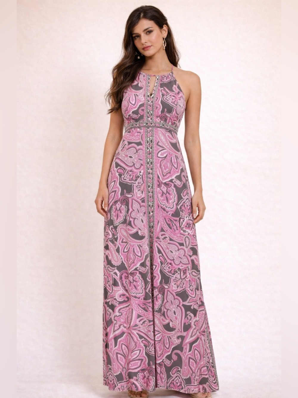 INC International Concepts Pink and Gray Patterned Maxi Dress - Picture 1 of 7